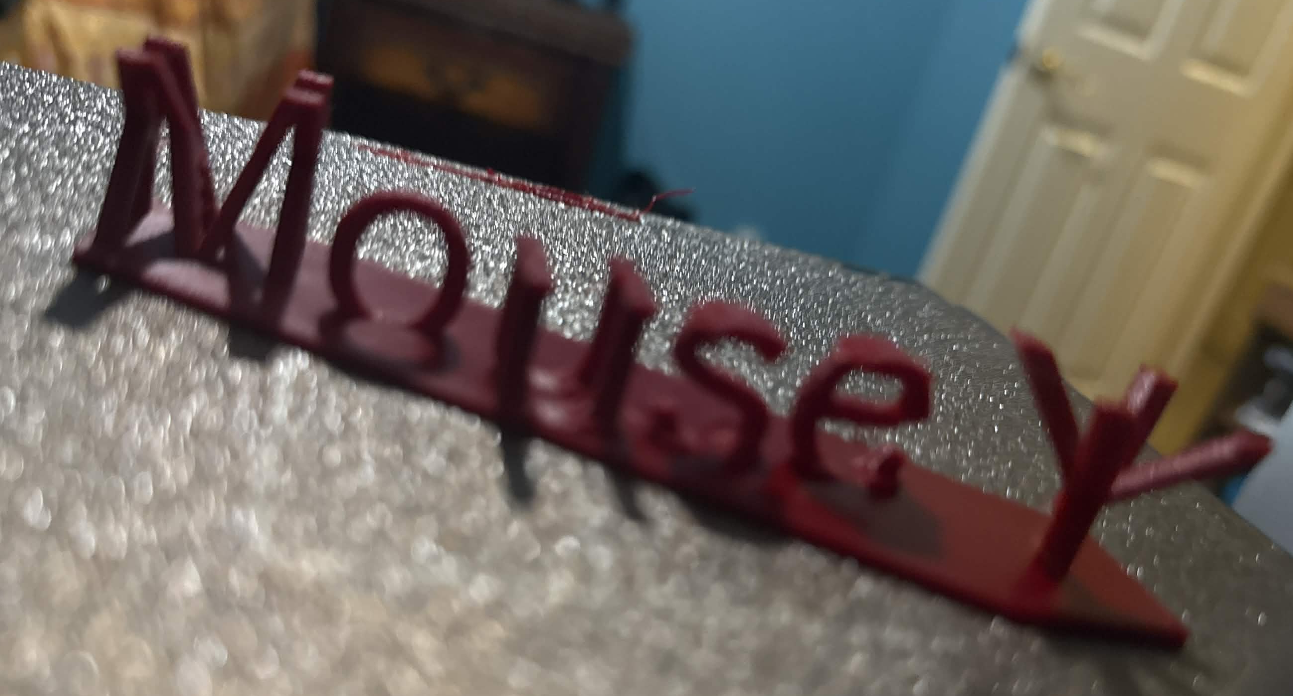 Printed viewing-angle name design seen from the Mousey direction